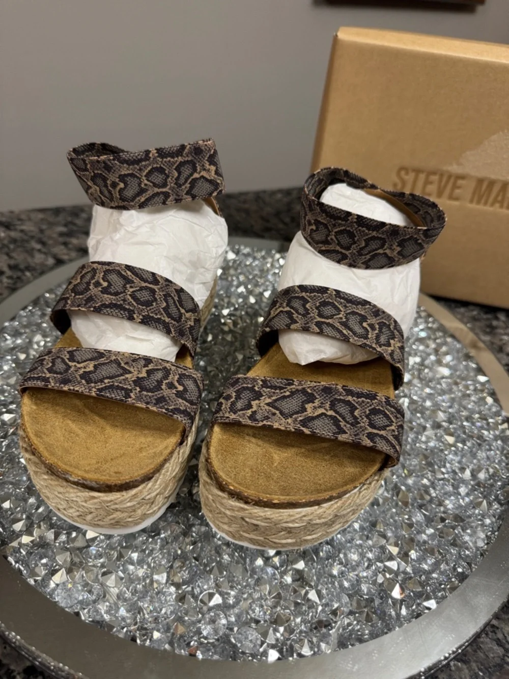 Steve Madden Snake Print Espadrille Platform Sandals - leather NEW 6